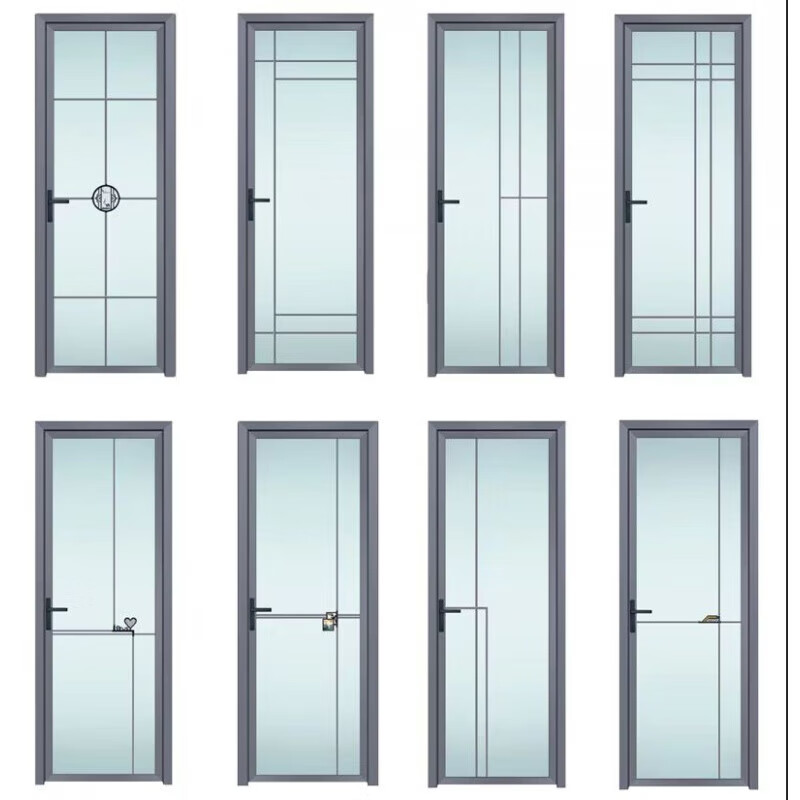 Indoor bathroom door toilet door bathroom door double tempered glass door titanium magnesium aluminum alloy bathroom door complete set 1.0 double edge