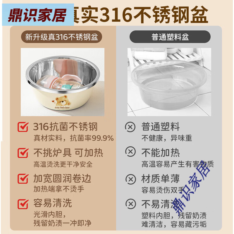 Sanrio (SANRIO) baby bottle washing basin 316 stainless steel basin food grade cleaning and disinfection basin household drain basket kitchen and basin 30cm bear baby bottle washing basin + drain basin