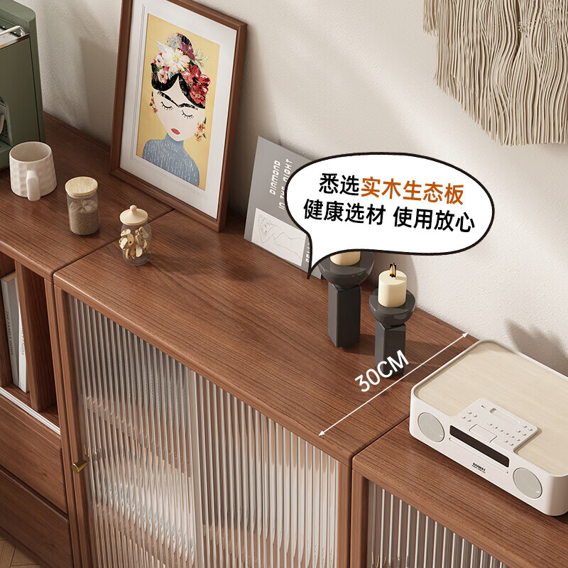 Solid wood core bookshelf floor-standing storage rack living room display cabinet bookcase home all-in-one wall storage storage rack combination combination-cedar wood color_double drawer + double door 120CM