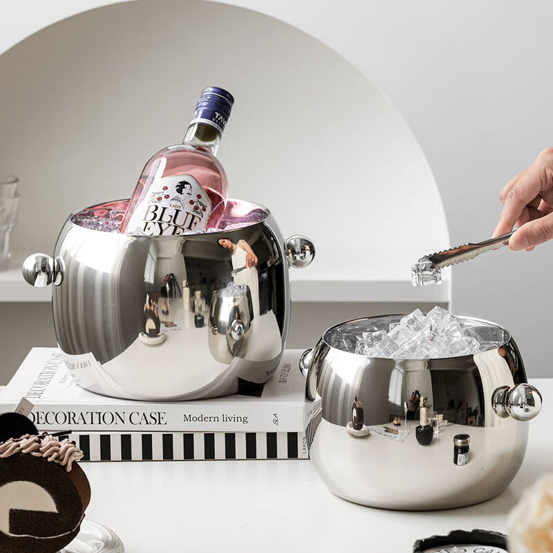 304 ice bucket stainless steel double-layer ice bucket bar KTV champagne bucket ice storage bucket beverage ice bucket 1.8L