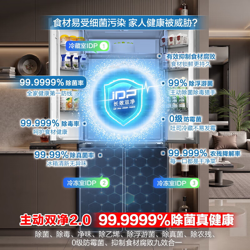 Rongsheng Refrigerator 526 Upgraded Ares 572L Cross Door Refrigerator Large Capacity Dual System Ultra-Thin Embedded Refrigerator First Class Energy Efficiency Air Cooled Frost-Free National Subsidy 20% 572L Dual Active Sterilization BCD-572N40CQLAD