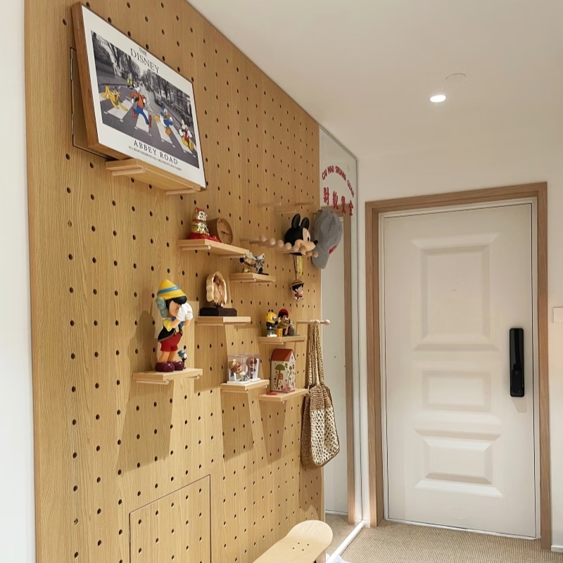 He Jiagong solid wood hole board display rack wooden desktop wall desk storage wall entrance door porch storage rack wood color (40*60cm) package solid wood multi-layer board