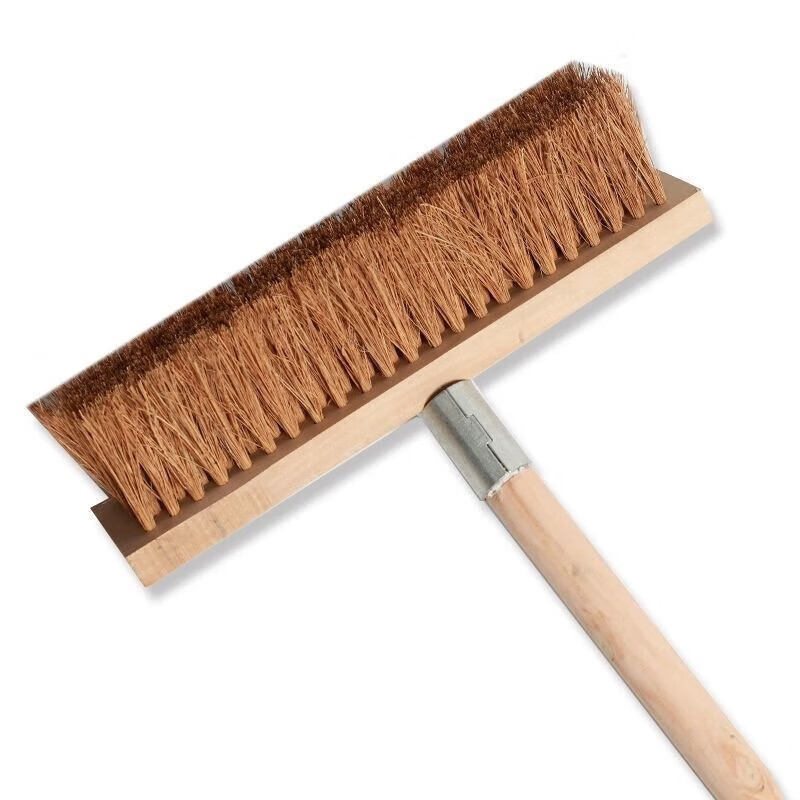 Bristle floor brush, long handle, brown bristle floor brush, soft bristles, non-shedding, home kitchen, truck, canteen, swimming pool, bathroom, toilet floor cleaning brush, a complete set of wooden pole + iron + brush head, small size 20 cm pure rice dumpling silk cleaning brush