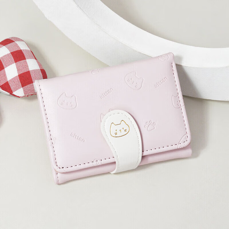 Orange short niche cartoon cute wallet embossed small fresh coin purse 30% off multiple card slots pink cat