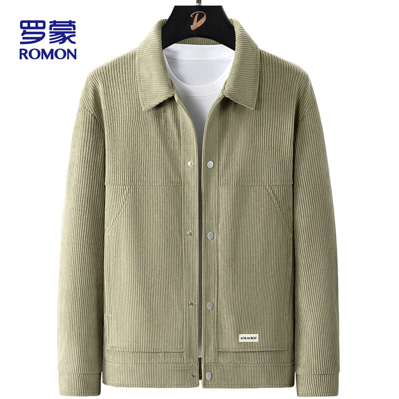 ROMON jacket men's autumn and winter business casual comfortable versatile corduroy lapel top jacket men's L07 bean green XL