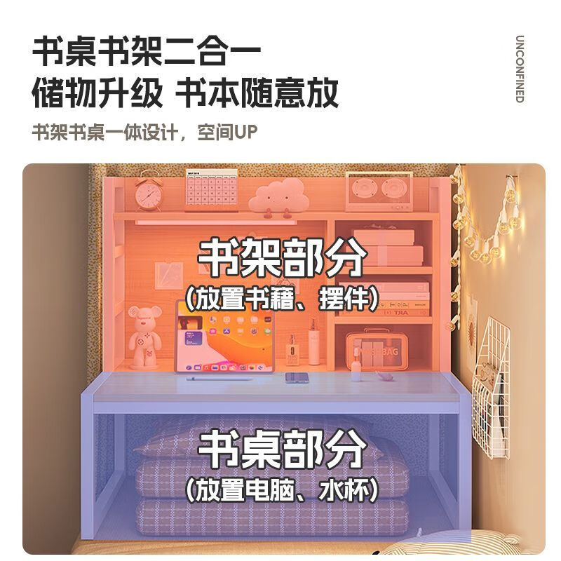 Olin European style computer desk bed computer desk dormitory with bookshelf bed desk study table with backboard-80*40*92cm