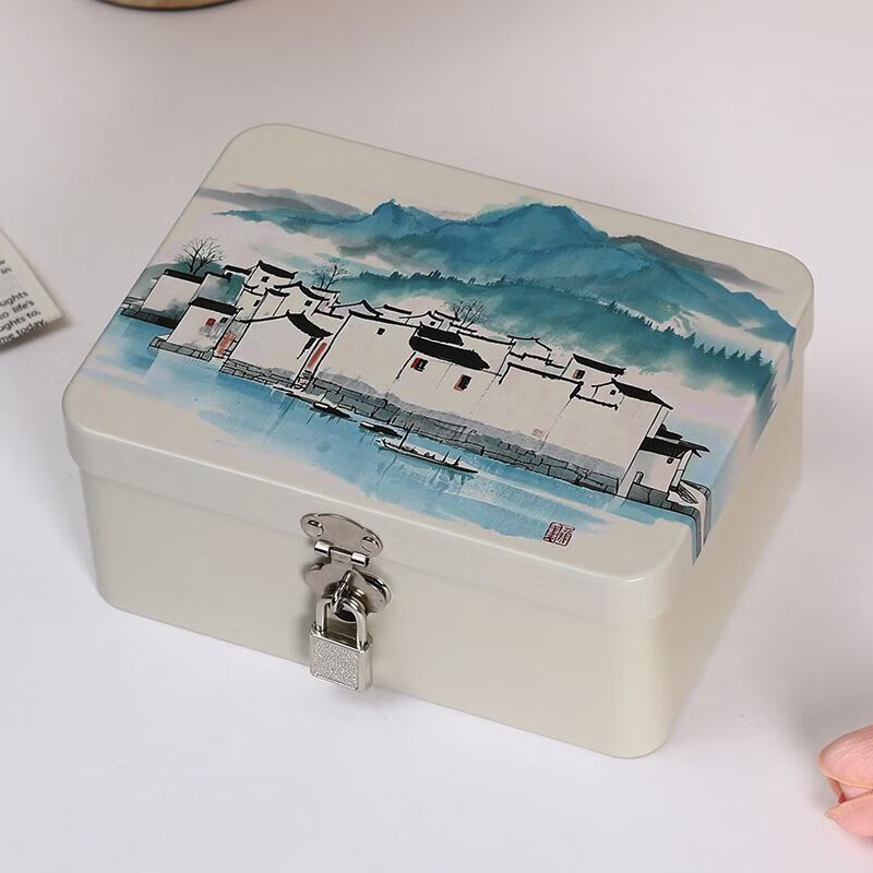 Meikejie lockable small box anti-theft safe small student version adult piggy bank large capacity mobile phone desktop storage box silver iron box-medium lock