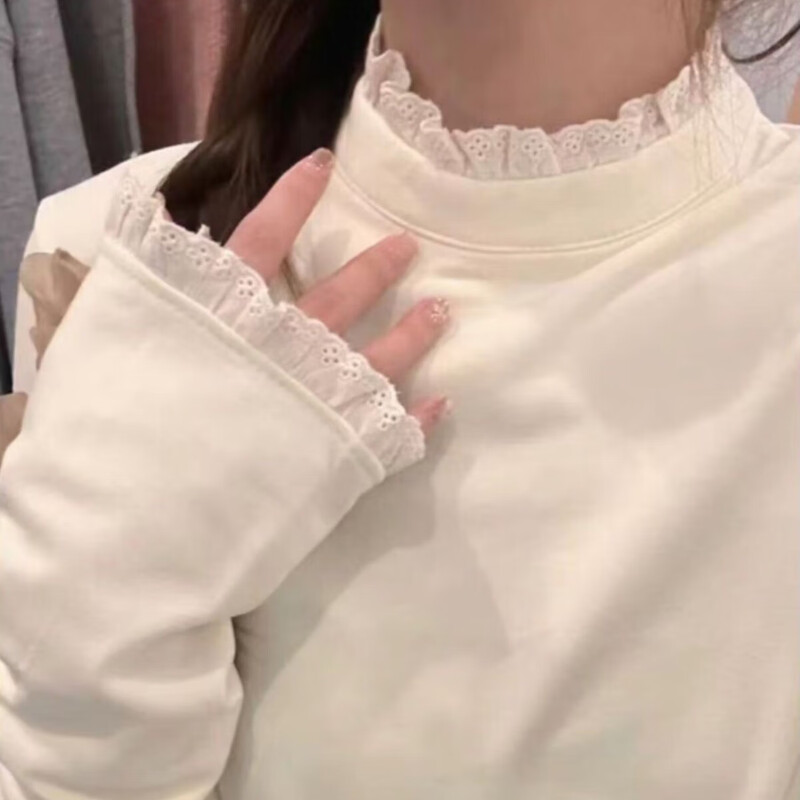 Miaoyi Jiade velvet half-high collar lace white bottoming shirt for women in spring, foreign style for inner and outer wear 2026 new tops, high-end sense, white velvet stand-up collared lace bottoming shirt M recommended 80-110 pounds