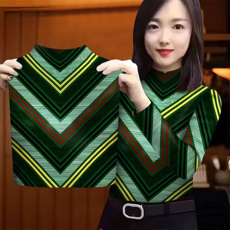 MGOLCPS velvet thermal underwear pullover for middle-aged mothers to cover the belly, large size, fashionable women's new style tops, new year velvet thermal underwear - white and yellow strips I M (85-100 pounds)