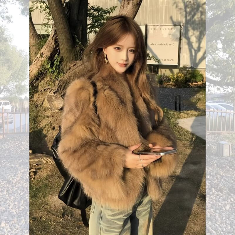 Yun Xing Coat Women's 2025 New Eco-Friendly Fox Fur Coat Winter Young Fur Thickened Brown Christmas Fur Large Middle Ages Toka Exclusive Quilted Lining Version M 95-115 Jin