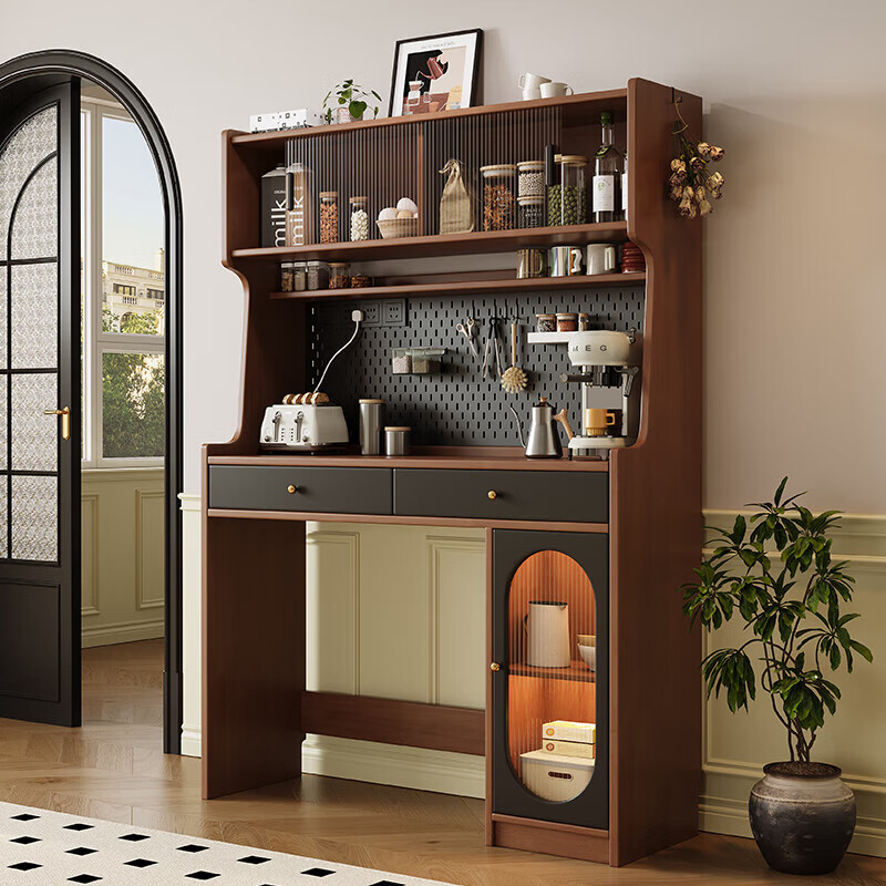 Senneng antique-style solid wood sideboard and dining table integrated for small apartments, foldable telescopic storage cabinet, wine cabinet, wall-mounted sideboard, 1.2m sideboard + 1.7m dining table + dining chairs*4