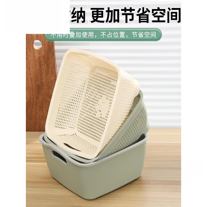 He Jiagong quality drain basket rectangular household high-value plastic kitchen multi-functional double-layer washbasin light blue (double-layer square)