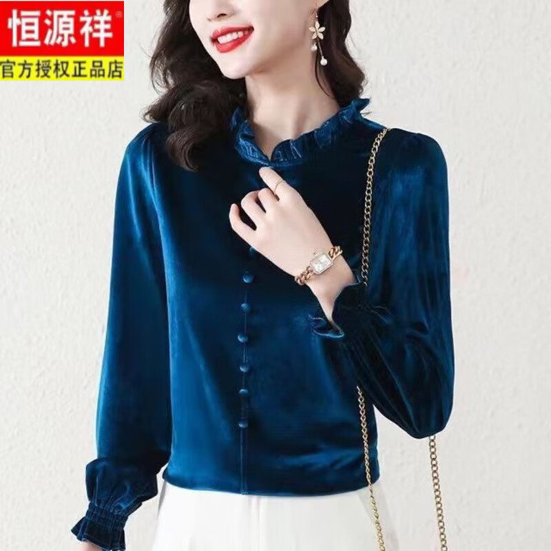 Hengyuanxiang 2025 winter velvet thickened bottoming shirt for women winter new fashion fashionable western style mom gold velvet top brown velvet thickened M recommended 95-110 pounds