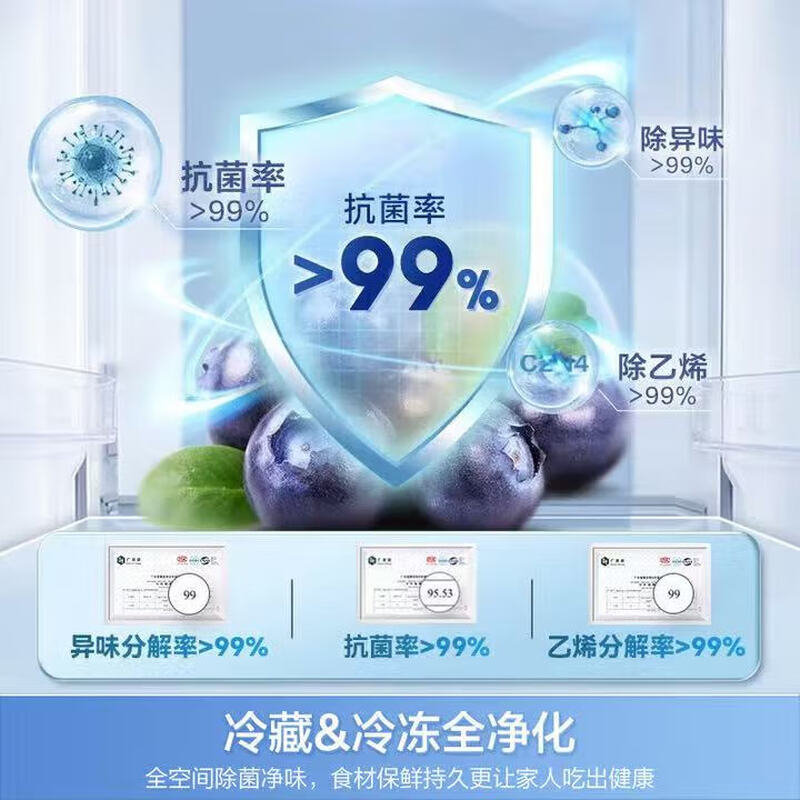 Ronshen Rongsheng cross door four-door double-door refrigerator first-class energy efficiency air-cooled frost-free household frequency conversion double cycle odor purification and sterilization 495 liters dual system active sterilization