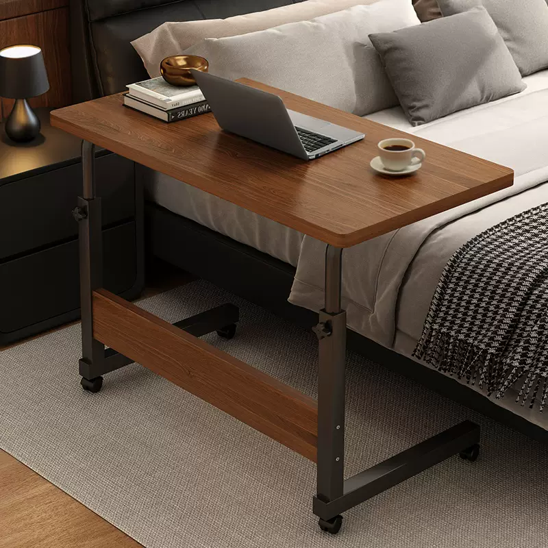Yusenyi Desk Table Simple Mobile Foldable Rental House Mobile Bedside Simple Computer Table Bedroom Home Small Table (Single-layer Model Can Be Lifted) 80x40cm Warm White