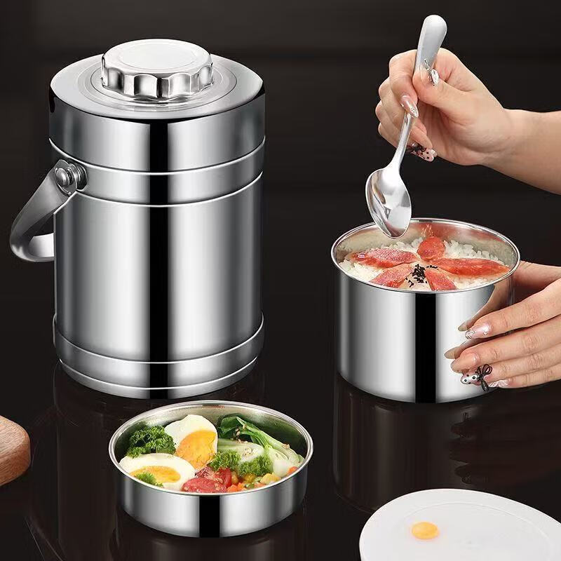 Multi-layer insulated rice bucket, large capacity, double-layered stainless steel insulated lunch box for adults, student lunch box for office workers, stainless steel insulated pot 2.2L