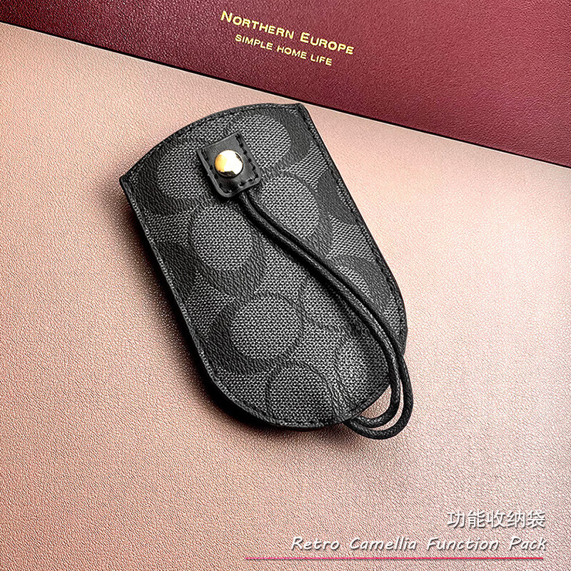Kangaroo (KANGAROO) new men's and women's key bag multifunctional fashion retro leather car remote control storage bag key hanging buckle key bag black no need to install car remote control