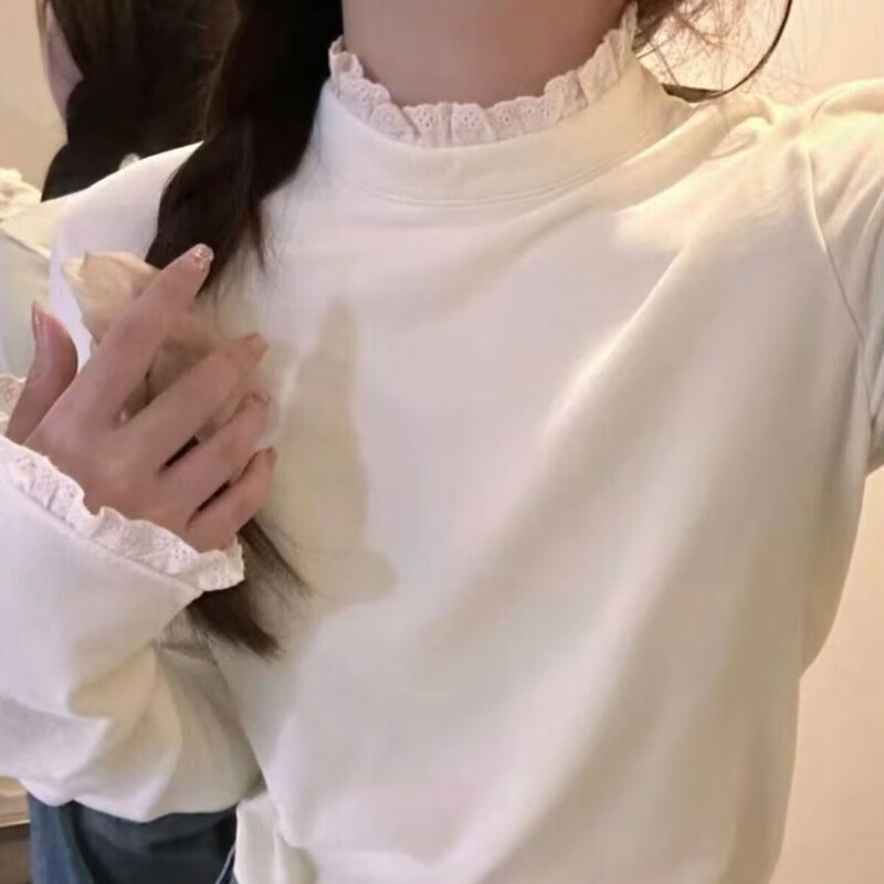 Miaoyi Jiade velvet half-high collar lace white bottoming shirt for women in spring, foreign style for inner and outer wear 2026 new tops, high-end sense, white velvet stand-up collared lace bottoming shirt M recommended 80-110 pounds