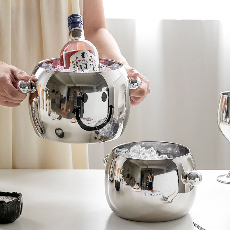 304 ice bucket stainless steel double-layer ice bucket bar KTV champagne bucket ice storage bucket beverage ice bucket 1.8L