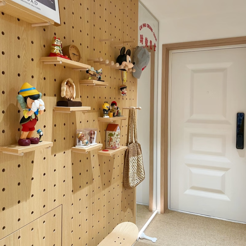 He Jiagong solid wood hole board display rack wooden desktop wall desk storage wall entrance door porch storage rack wood color (40*60cm) package solid wood multi-layer board