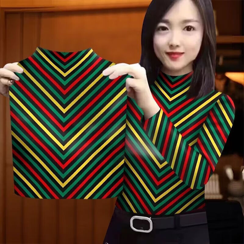 MGOLCPS velvet thermal underwear pullover for middle-aged mothers to cover the belly, large size, fashionable women's new style tops, new year velvet thermal underwear - white and yellow strips I M (85-100 pounds)