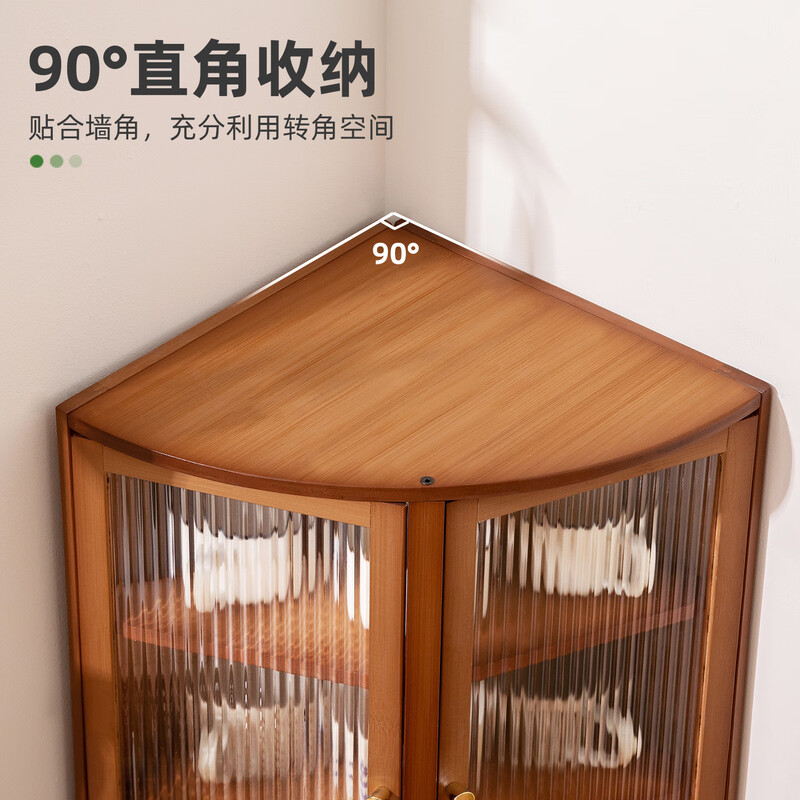 Trojan Dinner Cabinet Countertop Kitchen Storage Rack Corner Storage Cupboard Cabinet Storage Wine Cabinet Porch Multi-Function Side Cabinet Corner Design Changhong Transparent Door-Black Four Layers