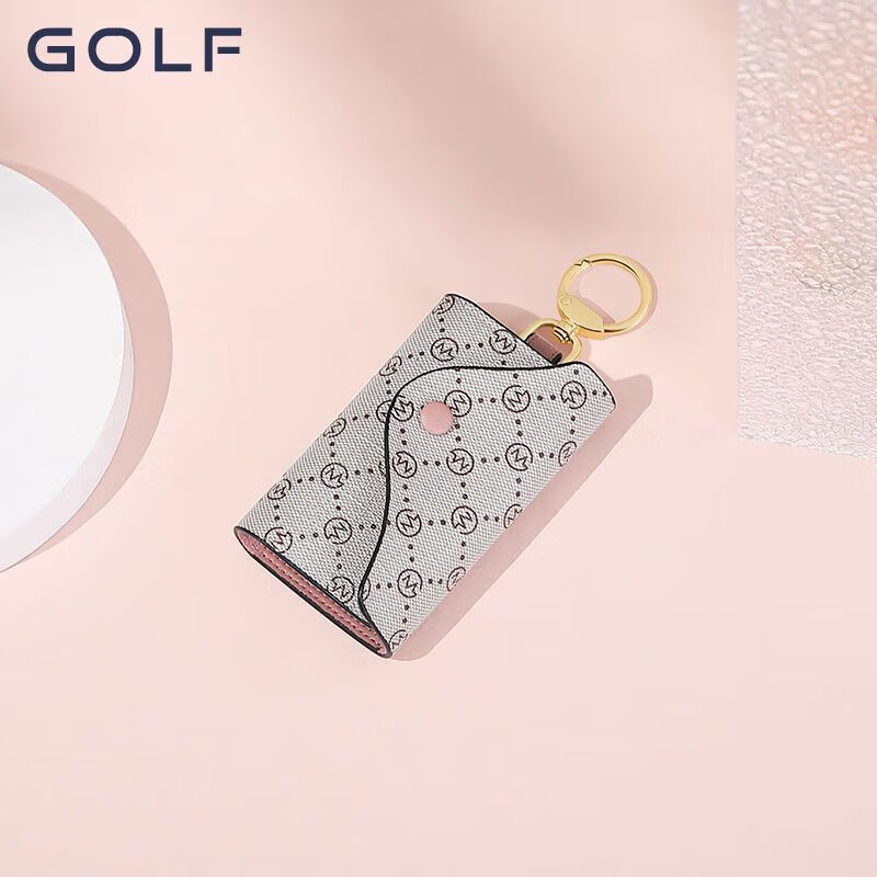 Ye Yu Golf GOLF key bag for women, fashion printed card bag, multi-functional anti-theft coin purse, key chain gift box, smoke pink with apricot color
