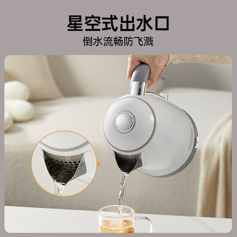 THERMOS kettle thermostatic electric kettle with automatic power off and heat preservation integrated for home use the latest 316 food grade stainless steel integrated seamless kettle large capacity inner tank moonlight white