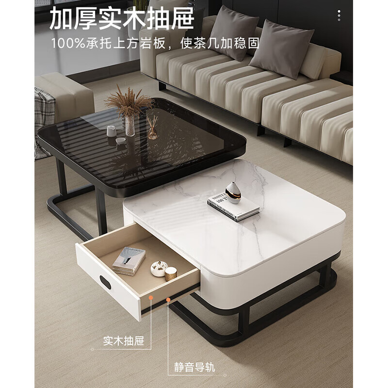 Small craftsman material slate coffee table small apartment living room home light luxury high-end 2025 new simple square combination coffee table gray and white
