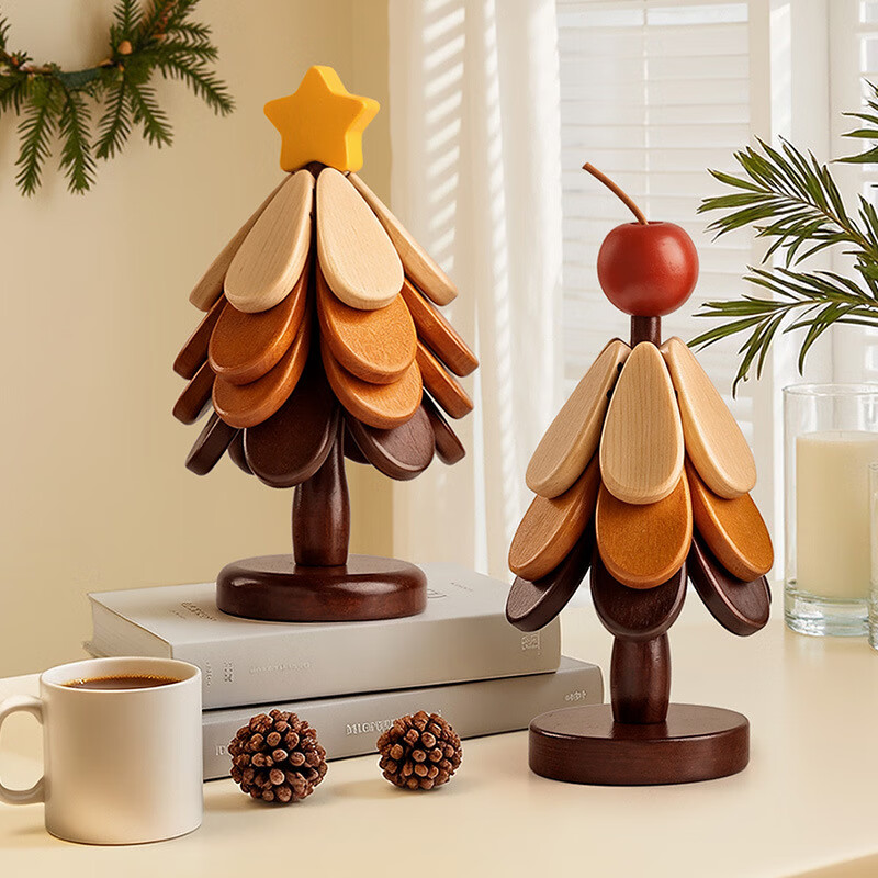 Qiju Yaji wooden simulated Christmas tree insulation mat, dining table, high-end decoration, anti-scalding pot mat, folding cup and bowl mat, 4 layers 20436