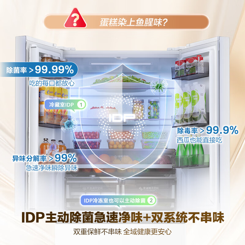 Rongsheng double-purified 526L French multi-door refrigerator dual-system dual-cycle large-capacity first-class energy efficiency air-cooled frost-free frequency conversion four-door white BCD-526WD1MPA national subsidy