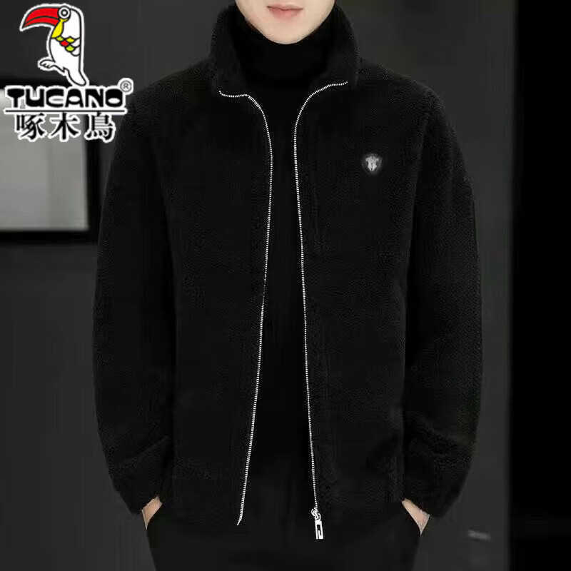 Woodpecker lambswool jacket men's jacket autumn and winter 2025 new thickened warm casual jacket clothes men's jacket stand-up collar gray brand special clearance clearance L - recommended 110-130 pounds