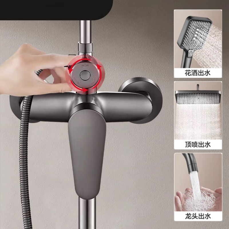 ARROW all-copper all-in-one shower set for home bathroom bathroom shower constant temperature booster nozzle faucet bright silver all-copper three-speed round shower set