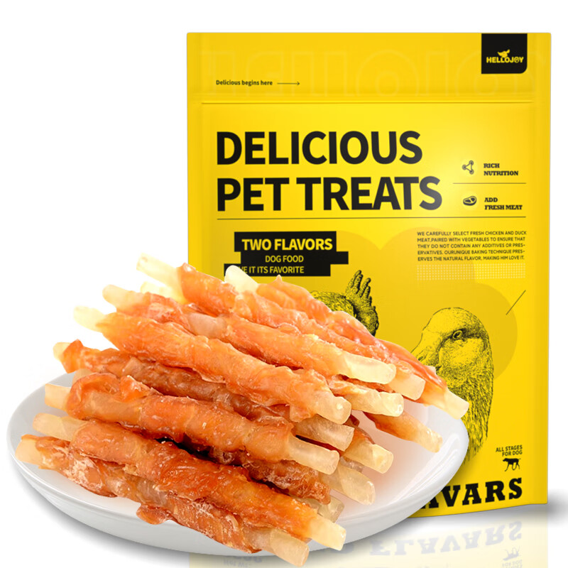 HELLOJOY Dog Snacks Teddy Golden Retriever Adult Dog Puppies Bite-resistant Teething Stick Chicken Wrapped in Cowhide Roll 360g