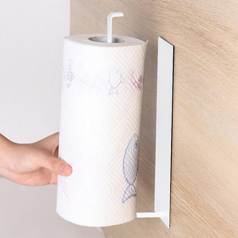 Baijie kitchen paper rack storage rack hanging rack paper holder paper towel rack punch-free plastic wrap rack roll paper rack white