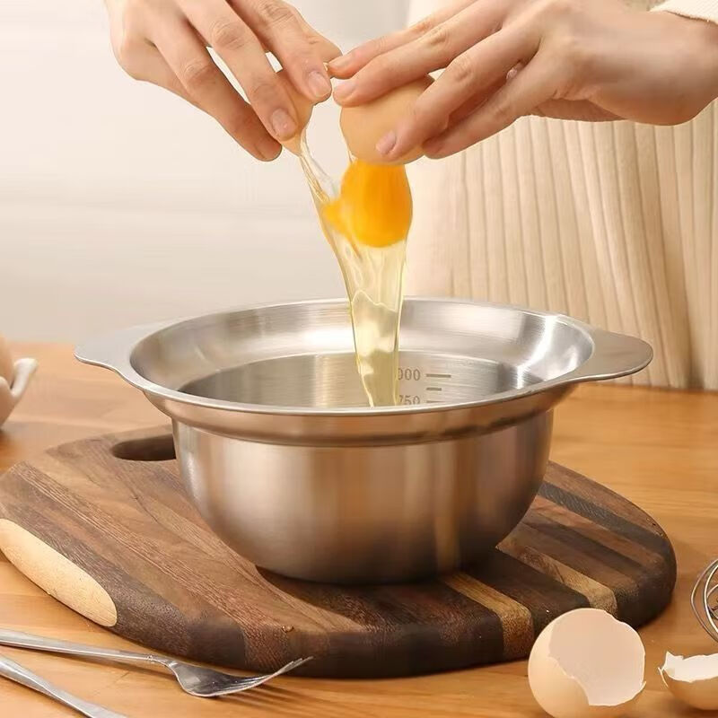 Qinkai 304 stainless steel basin double-layer kitchen household double-ear thickened drain basket kneading basin baking basin and dough beating basin 25cm two-piece set double-ear basin leaky basin + solid basin discount