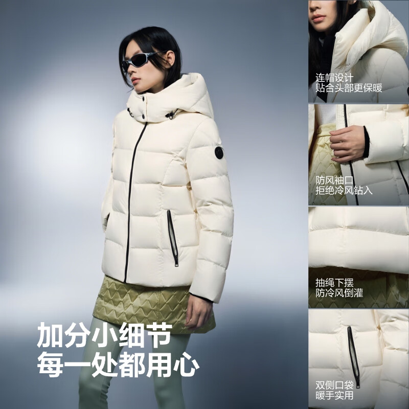 Bosideng 25 years winter puff down jacket women's goose down thickened removable hood slim short lazy style jacket