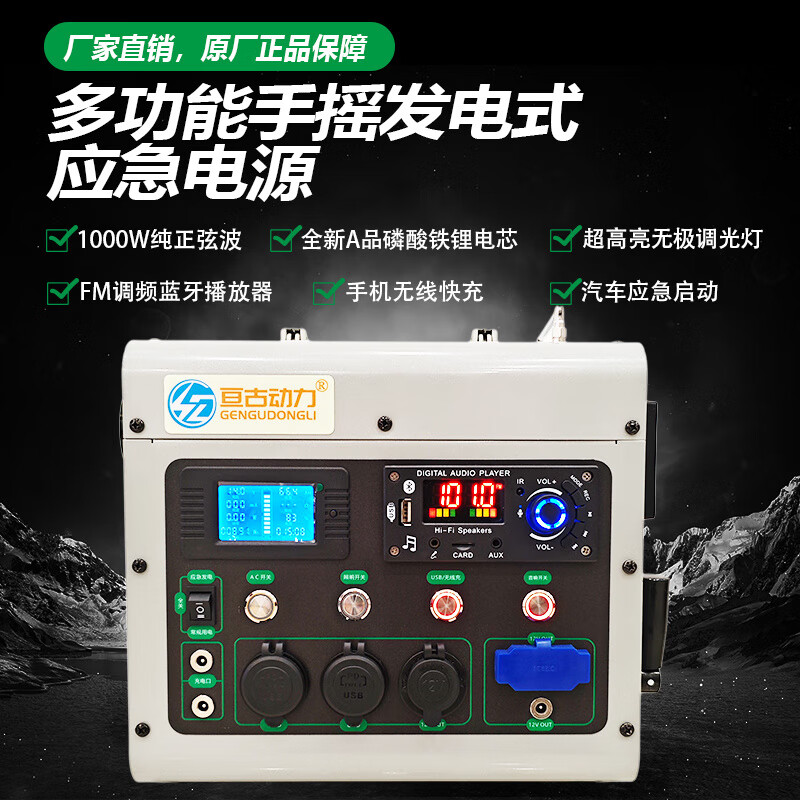 Danstini hand-operated generator mobile phone charging high power 220V large capacity outdoor household 12V radio lighting field AC220V Chinese domestic version 0.7 degrees (iron lithium)