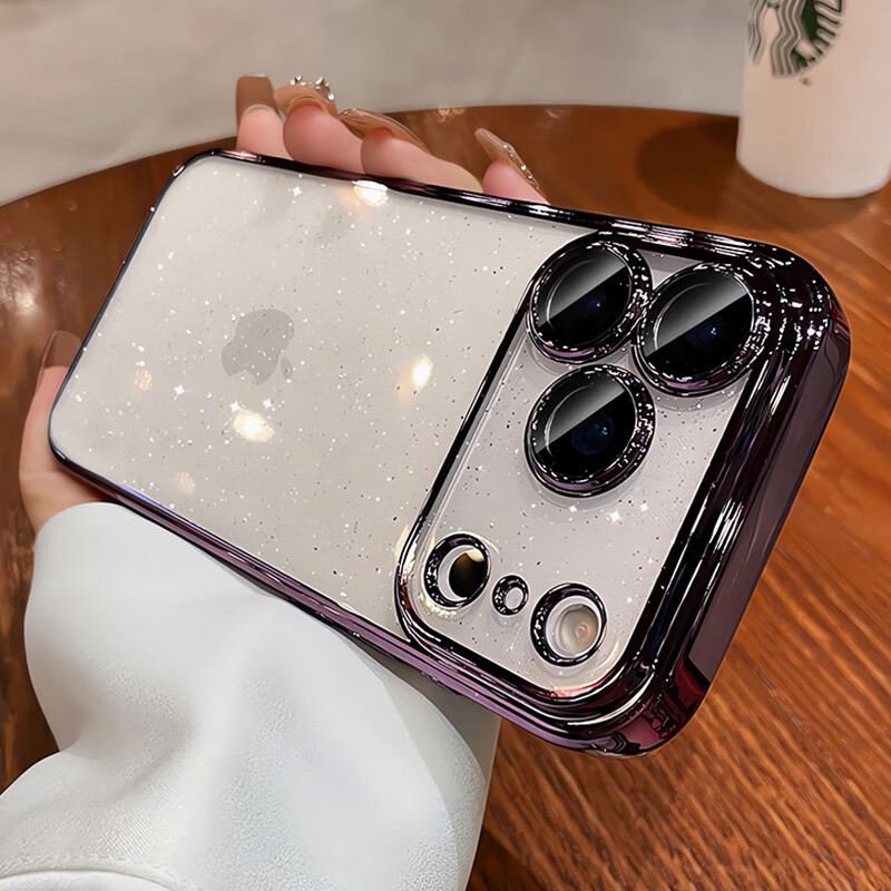 Apex is suitable for Apple 17 Promax mobile phone case, the new model comes with glitter lens film, ultra-thin transparent fully surrounded anti-fall cooling protective case, simple men's and women's high-end light luxury hard shell Xingyu Orange Bright Galaxy-AI button-with lens film + tempered film Apple 17Promax