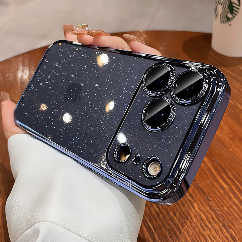 Apex is suitable for Apple 17 Promax mobile phone case, the new model comes with glitter lens film, ultra-thin transparent fully surrounded anti-fall cooling protective case, simple men's and women's high-end light luxury hard shell Xingyu Orange Bright Galaxy-AI button-with lens film + tempered film Apple 17Promax