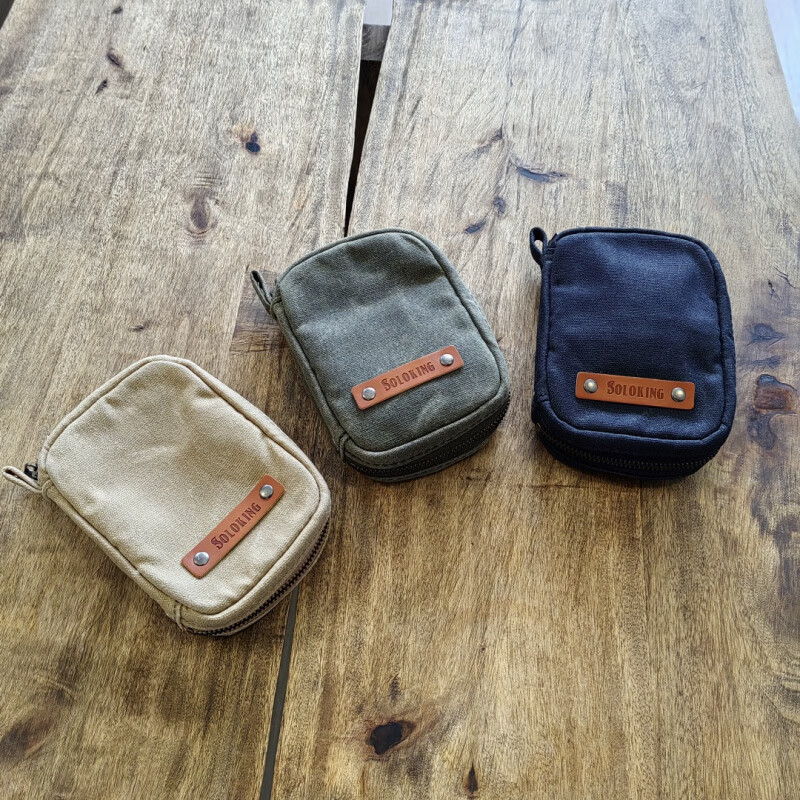 DL Fat Donglai's same vintage oil wax key bag handmade canvas storage bag zipper A8 loose-leaf note card slot black