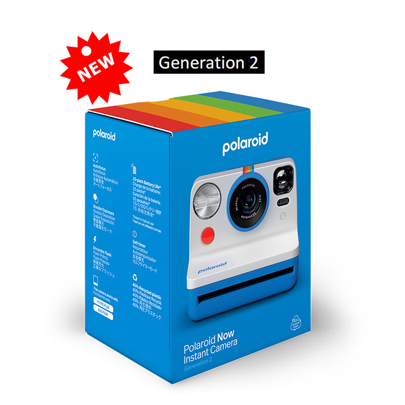 Polaroid Now one-time imaging retro instant camera gift SF cheap 5-inch square pure black package 2 (official + 16 pieces of photo paper + camera bag + exquisite accessories)
