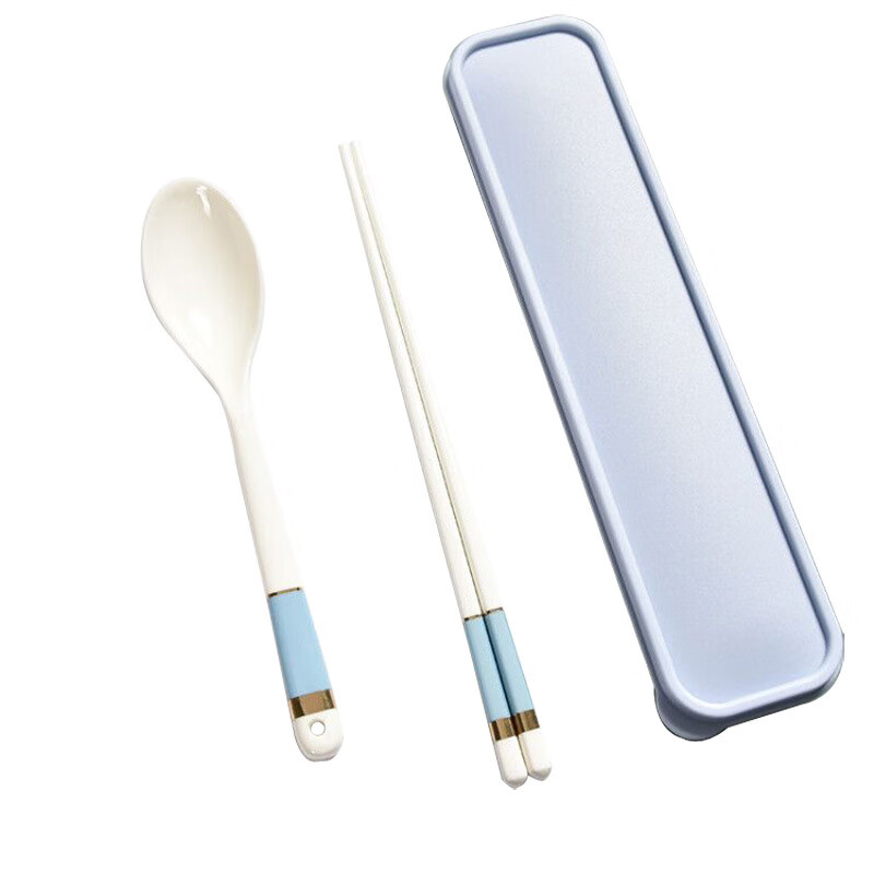 Complete portable ceramic tableware three-piece set, high-looking ins style light luxury Internet celebrity style ceramic chopsticks and spoons NEW portable three-piece set emerald gold