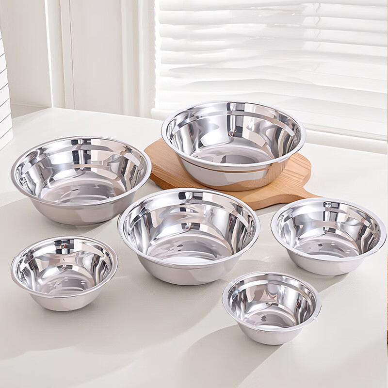 Xingfang stainless steel basin thickened flat bottom soup basin kitchen egg beating and basin washing vegetable baking basin 22 cm