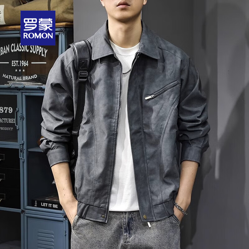 Romon Jacket Men's 2025 Autumn and Winter Maillard Retro Leather Jacket Cotton Thickened American Casual Handsome Leather Jacket Brown L (Suitable for weight 130-145 catties)