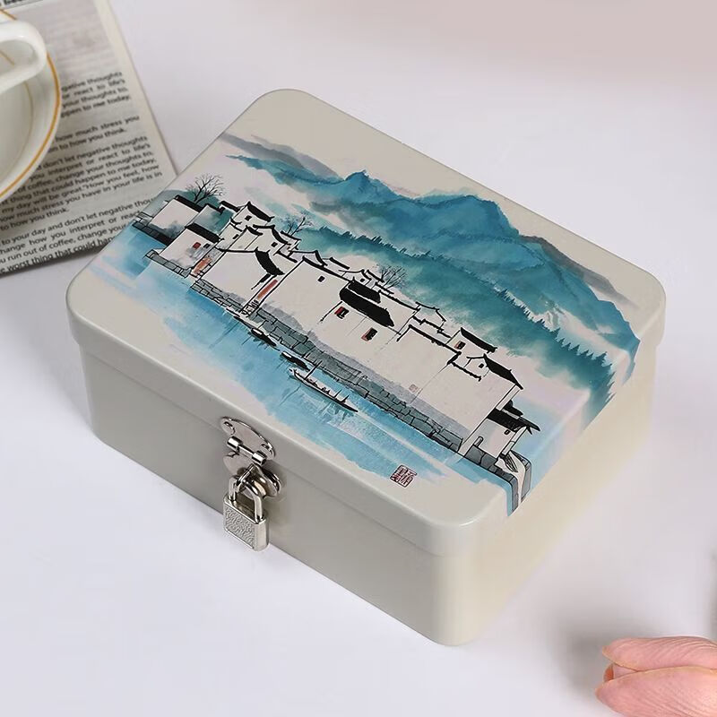 Meikejie lockable small box anti-theft safe small student version adult piggy bank large capacity mobile phone desktop storage box silver iron box-medium lock