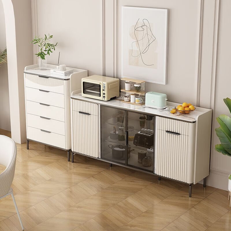 WSNON2026 new slate sideboard with glass door against the wall light luxury integrated wine cabinet tea cabinet multifunctional living room black metal + 1.36 meter long sideboard