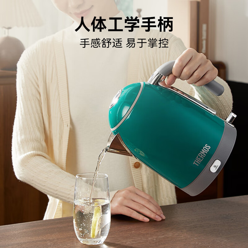 THERMOS kettle thermostatic electric kettle with automatic power off and heat preservation integrated for home use the latest 316 food grade stainless steel integrated seamless kettle large capacity inner tank moonlight white