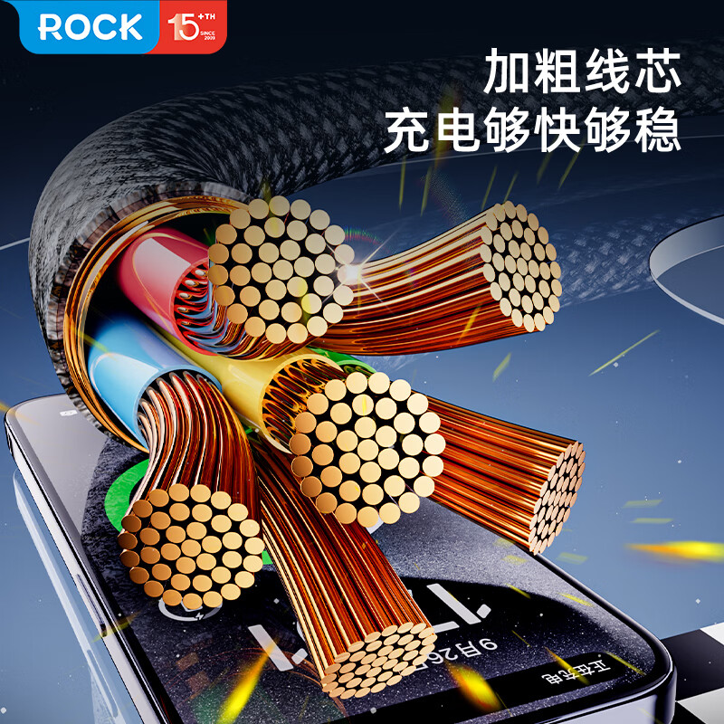 ROCK charging cable two-in-one data cable one-to-two type-c fast charging cable USB car iPhone17/16/15/14 Apple Huawei Xiaomi Android Honor 1.2 meters black