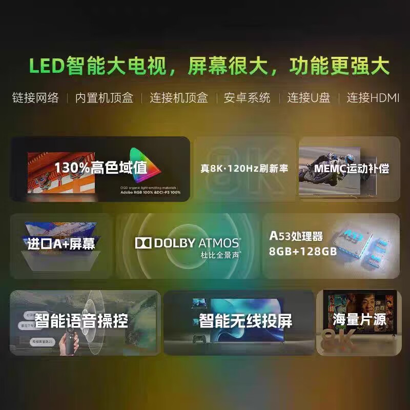 8K smart screen TV ultra-thin high-definition smart network wifi voice projection living room large screen can be wall-mounted bedroom eye protection 85 inches - length 168 * height 98CM - luxury frameless